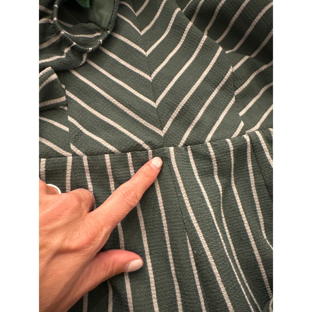 Monteau Womens Green Striped Off Shoulder Wide Leg Jumpsuit Size S Belted Lined - Picture 10 of 11